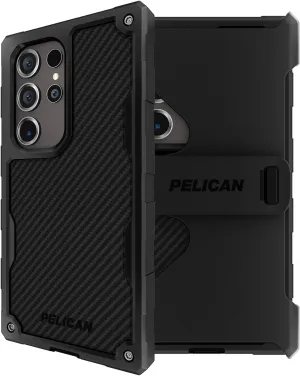 Pelican Shield - Samsung Galaxy S24 Ultra Case [6.8"] [Wireless Charging] [21ft MIL-STD Drop Protection] 2 Piece (Heavy Duty Cover and Belt Clip Holster Stand) Case for Samsung Galaxy S24 Ultra-Carbon