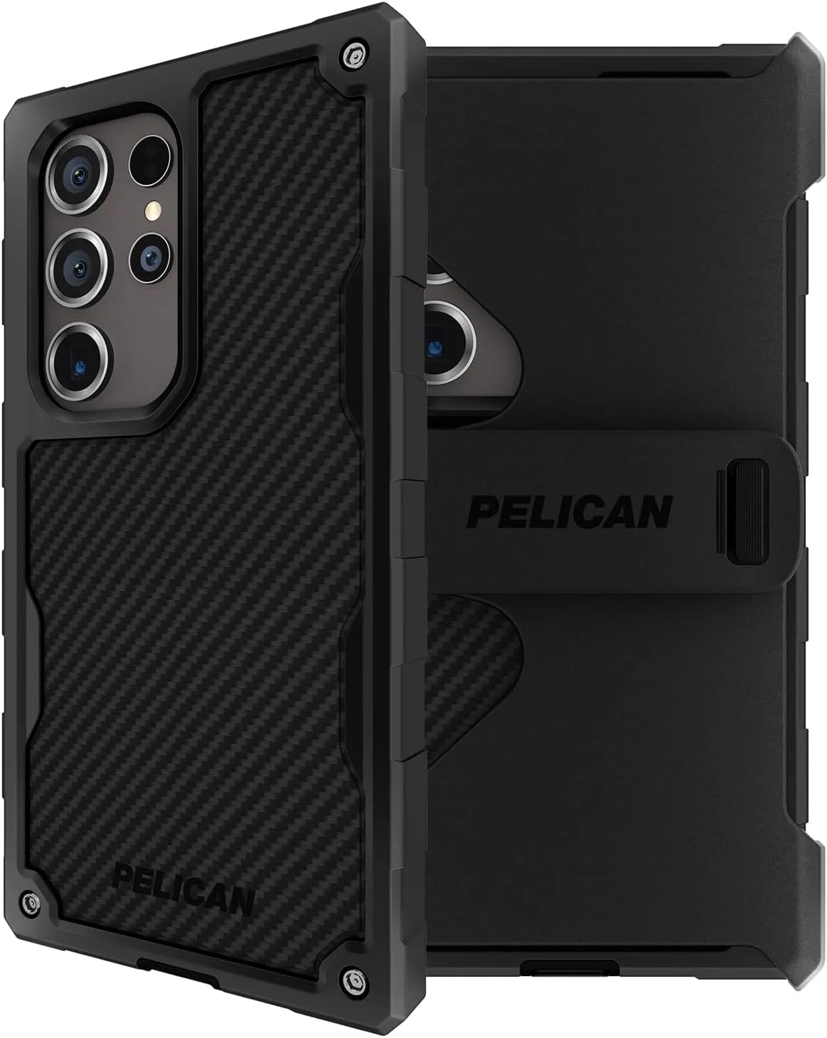 Pelican Shield - Samsung Galaxy S24 Ultra Case [6.8"] [Wireless Charging] [21ft MIL-STD Drop Protection] 2 Piece (Heavy Duty Cover and Belt Clip Holster Stand) Case for Samsung Galaxy S24 Ultra-Carbon
