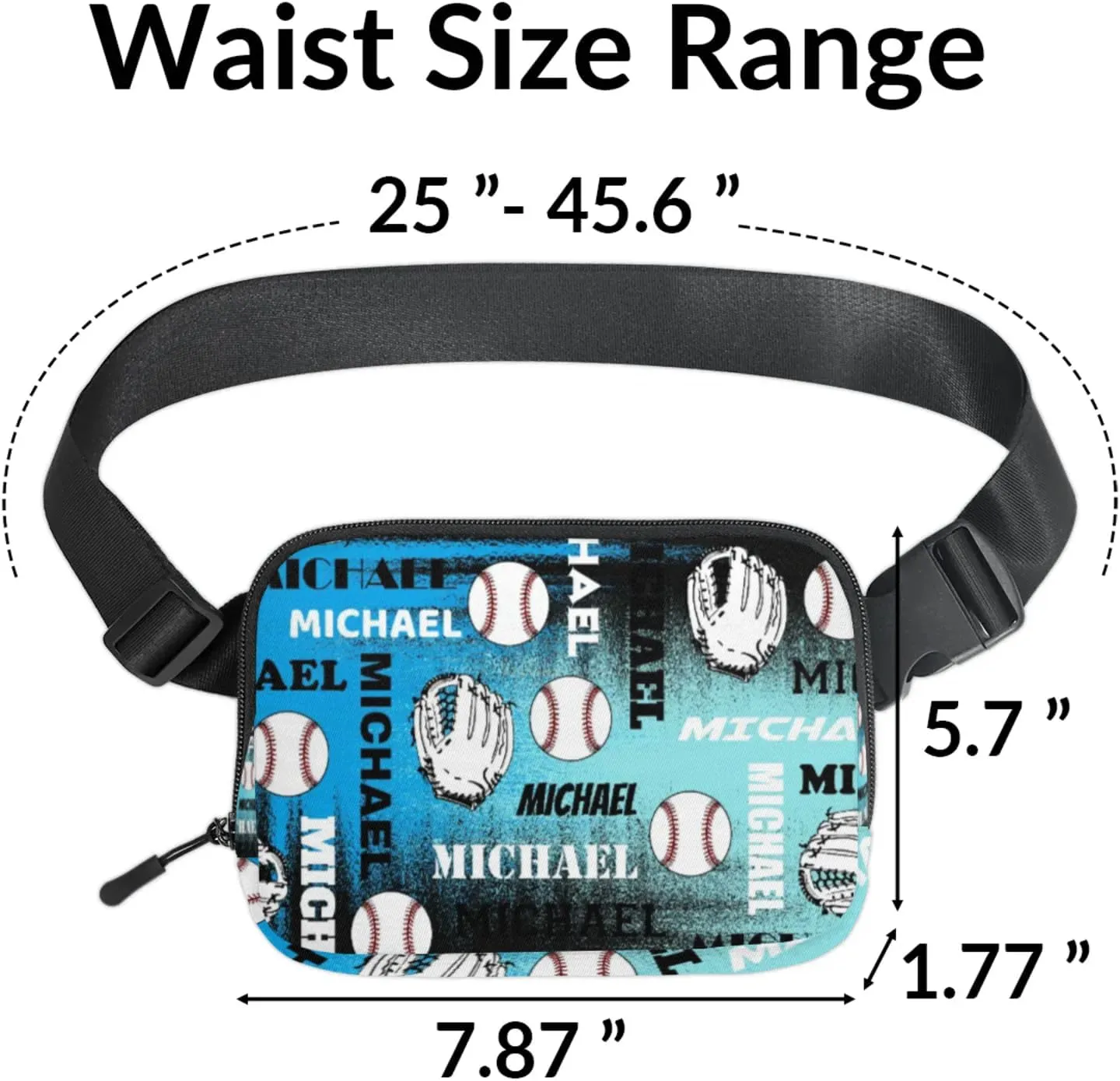 Personalized Baseball Fanny Pack, Custom Name Waist Packs Crossbody Belt Bag with Adjustable Strap for Sports Travel Workout Running Hiking, Blue