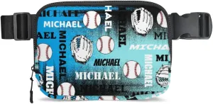 Personalized Baseball Fanny Pack, Custom Name Waist Packs Crossbody Belt Bag with Adjustable Strap for Sports Travel Workout Running Hiking, Blue