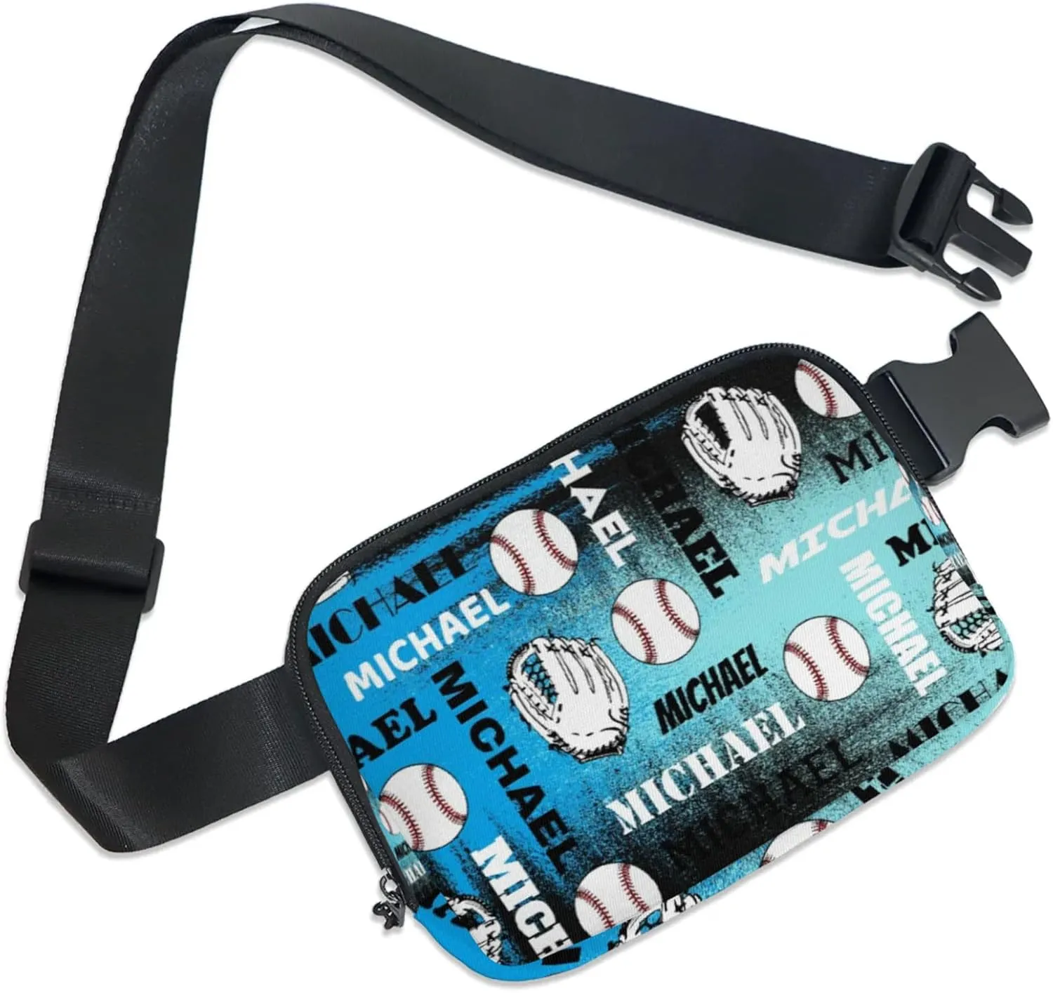 Personalized Baseball Fanny Pack, Custom Name Waist Packs Crossbody Belt Bag with Adjustable Strap for Sports Travel Workout Running Hiking, Blue