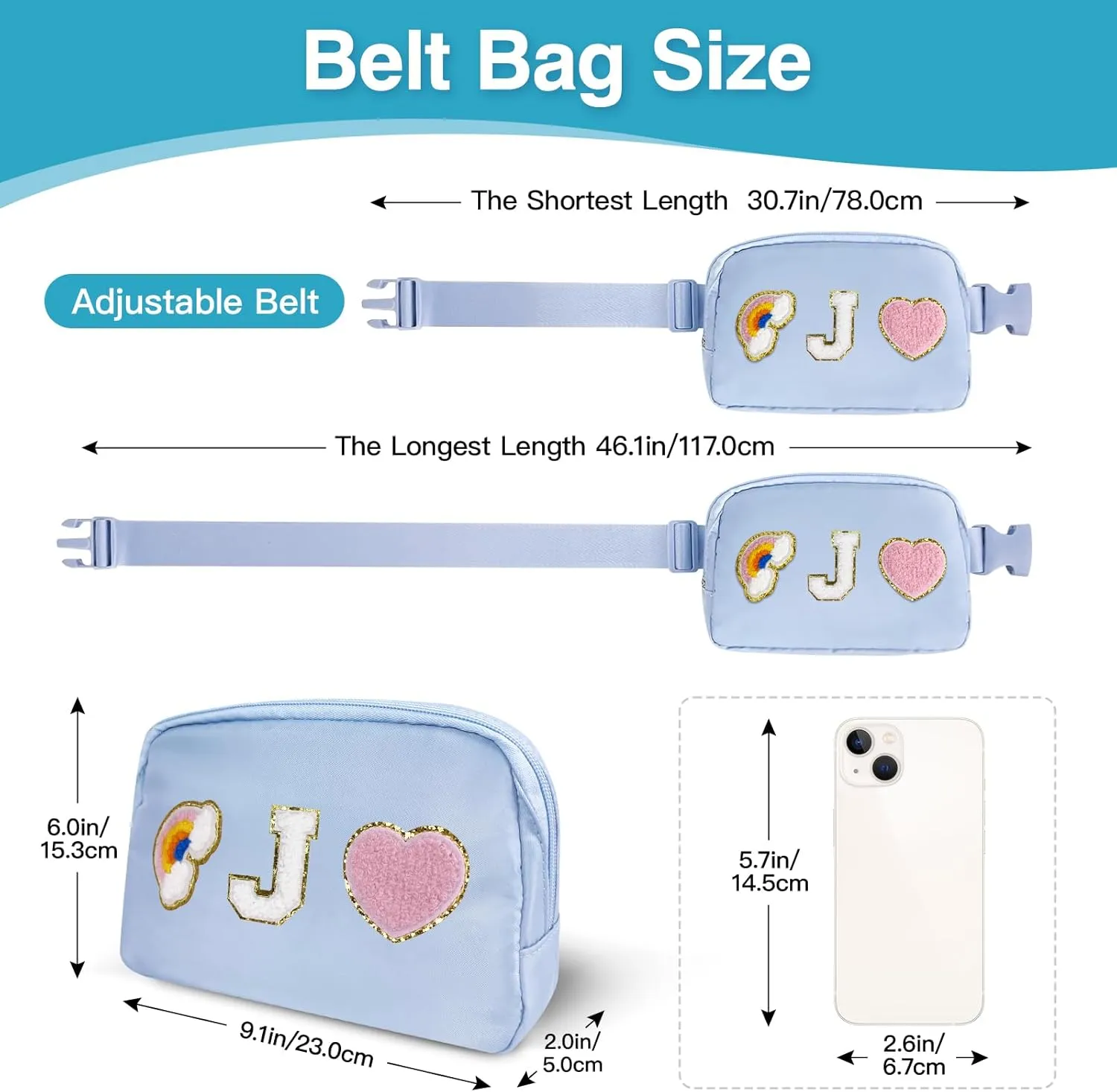 Personalized Belt Bag with Keychain, Fanny Pack for Girls Women, Initial Birthday Gifts for Teen Girls Mom, Crossbody Bag, Small Waist Packs, Travel Essential Preppy Gifts (Blue J)
