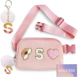 Personalized Belt Bag with Keychain, Fanny Pack for Girls Women, Initial Birthday Gifts for Teen Girls Mom, Crossbody Bag, Small Waist Packs, Travel Essential Preppy Gifts (Pink S)