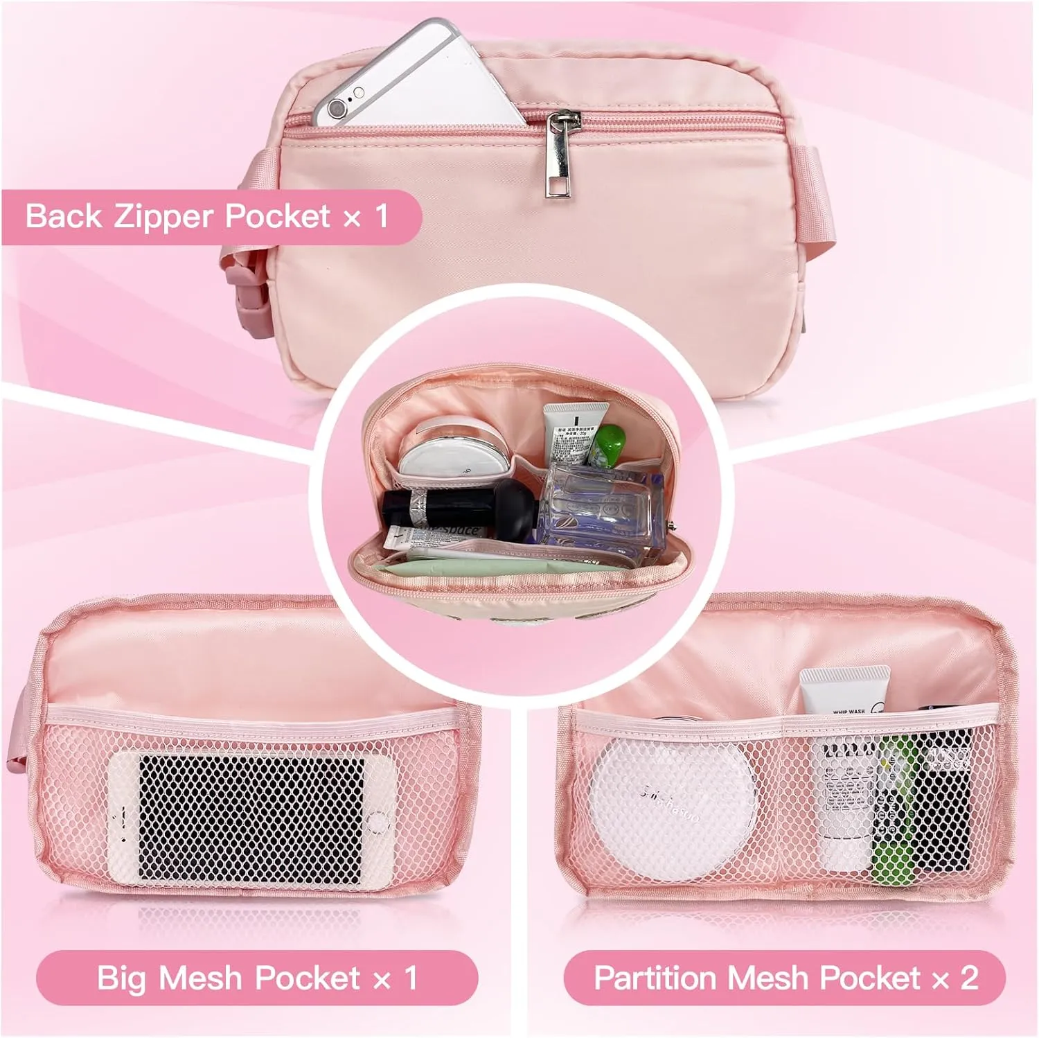 Personalized Belt Bag with Keychain, Fanny Pack for Girls Women, Initial Birthday Gifts for Teen Girls Mom, Crossbody Bag, Small Waist Packs, Travel Essential Preppy Gifts (Pink S)