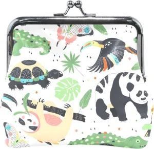 Personalized Coin Purse for Men Women Leather Exotic Zoo Animals Kiss Lock Buckle Change Purse Wallet
