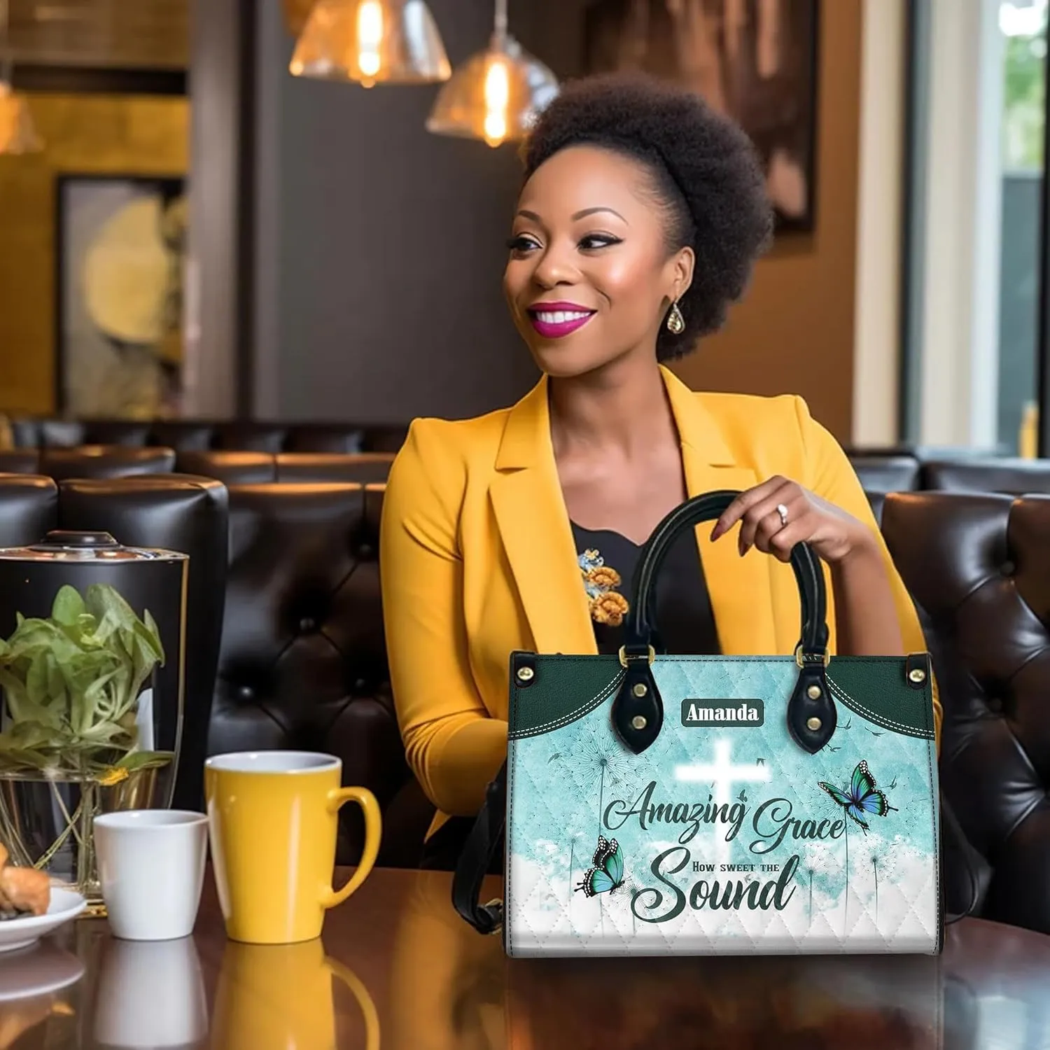 Personalized Leather Handbag for Women, Custom Name Church Bag, Christian Gifts, Mother's Day Gift for God Lovers