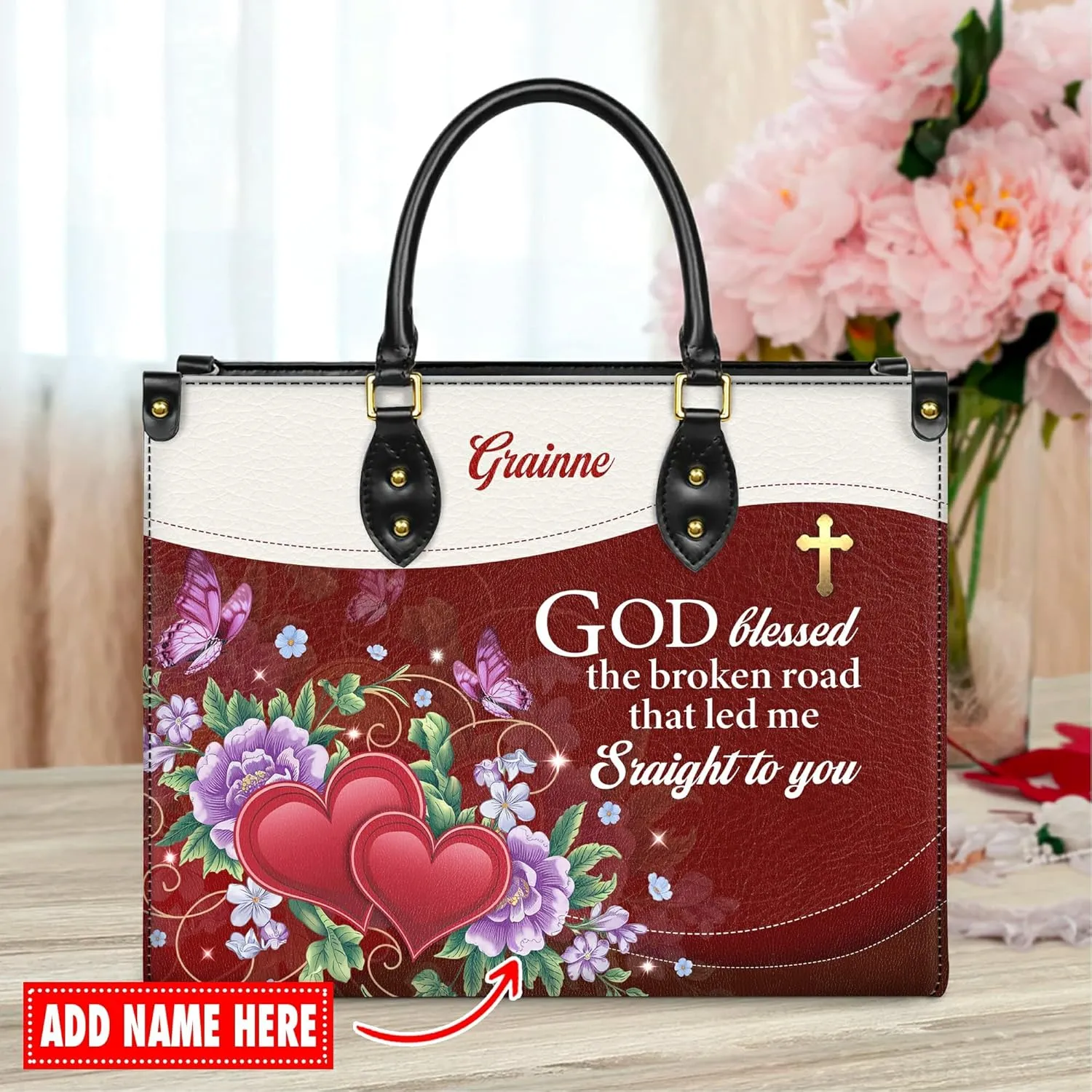 Personalized Leather Handbag for Women, Custom Name Church Bag, Christian Gifts, Mother's Day Gift for God Lovers