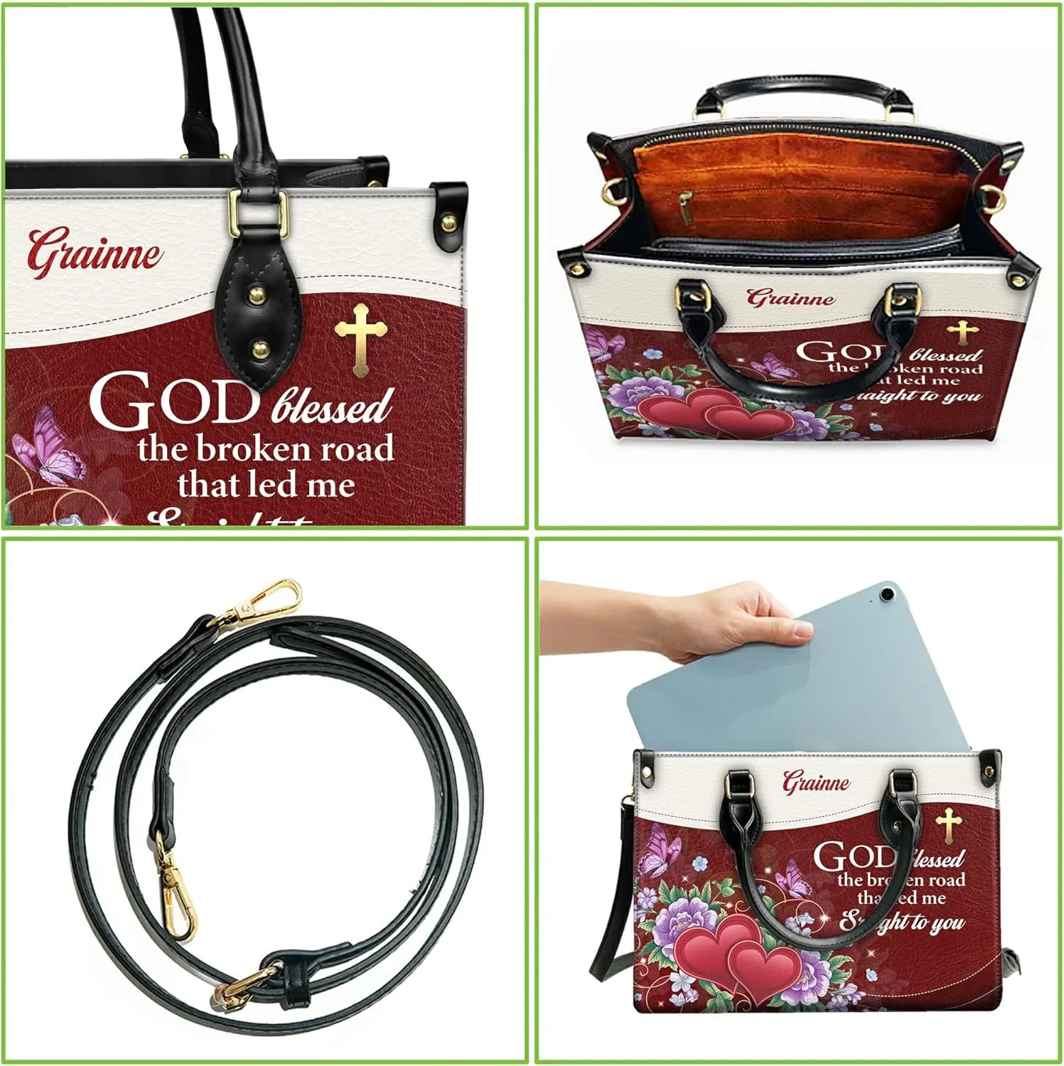 Personalized Leather Handbag for Women, Custom Name Church Bag, Christian Gifts, Mother's Day Gift for God Lovers