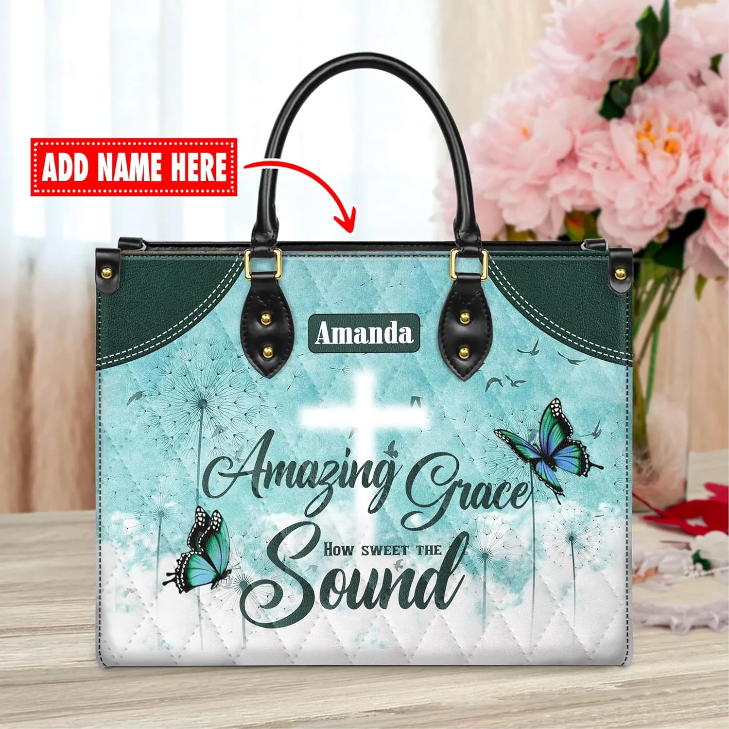 Personalized Leather Handbag for Women, Custom Name Church Bag, Christian Gifts, Mother's Day Gift for God Lovers