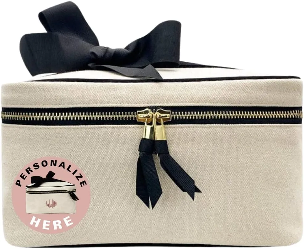 Personalized Makeup Bag for Women | Cosmetic Bag Organizer for Girls with Monogramming | Makeup Pouch for Traveling | Toiletry Bags for Women | Make Up Travel Pouches | Cream