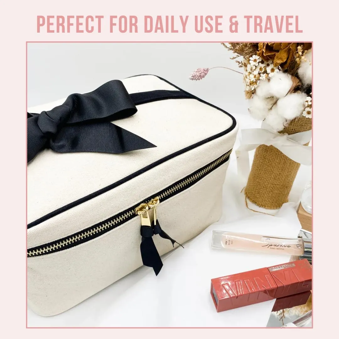 Personalized Makeup Bag for Women | Cosmetic Bag Organizer for Girls with Monogramming | Makeup Pouch for Traveling | Toiletry Bags for Women | Make Up Travel Pouches | Cream