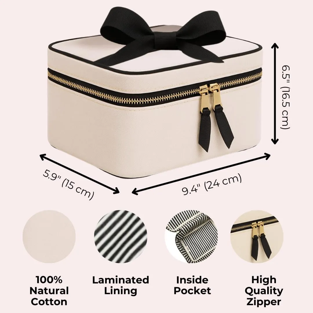 Personalized Makeup Bag for Women | Cosmetic Bag Organizer for Girls with Monogramming | Makeup Pouch for Traveling | Toiletry Bags for Women | Make Up Travel Pouches | Cream