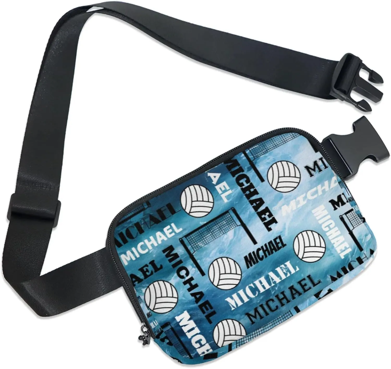Personalized Volleyball Fanny Pack with Name, Custom Name Waist Packs Crossbody Belt Bag with Adjustable Strap for Sports Travel Workout Running Hiking, Blue Navy