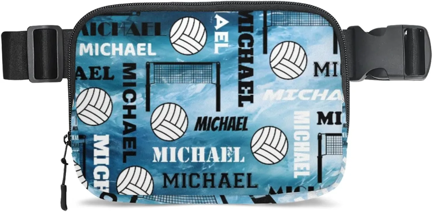 Personalized Volleyball Fanny Pack with Name, Custom Name Waist Packs Crossbody Belt Bag with Adjustable Strap for Sports Travel Workout Running Hiking, Blue Navy