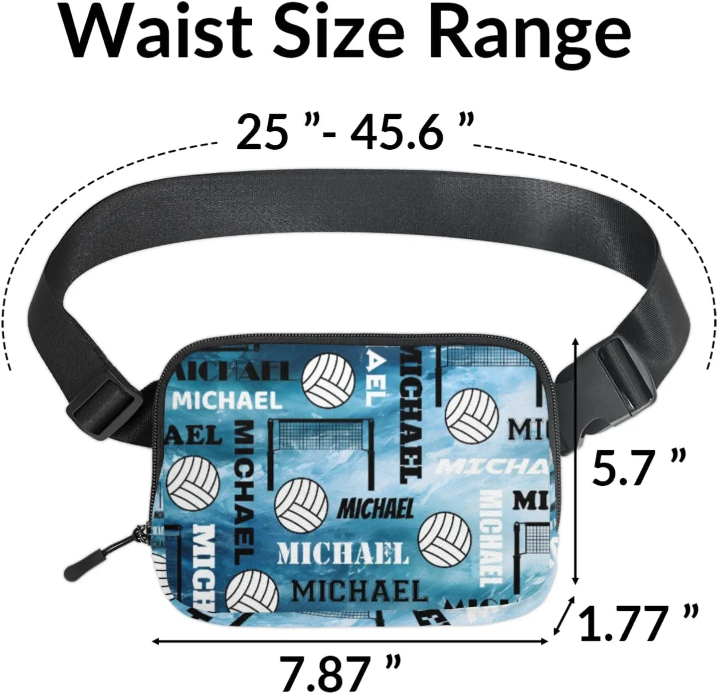 Personalized Volleyball Fanny Pack with Name, Custom Name Waist Packs Crossbody Belt Bag with Adjustable Strap for Sports Travel Workout Running Hiking, Blue Navy