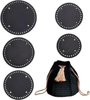 PH PandaHall 5 Pcs 5 Sizes Black PU Leather Bag Bottom Shaper, Round Crochet Bag Bottom with Holes, Knitting Bag Cushion Base Pad for Tote Handbag Shoulder Bags Purse Making, 4.8-7.4 Inch