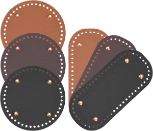 PH PandaHall 6pcs PU Leather Bag Bottom, 3 Colors 5.9" Round Bags Bottom Shaper Pad 8.6"x3.9" Oval Bag Cushion Base Bottom Shaper for DIY Knitting Crochet Bag Tote Bucket Handbag, Earthtone
