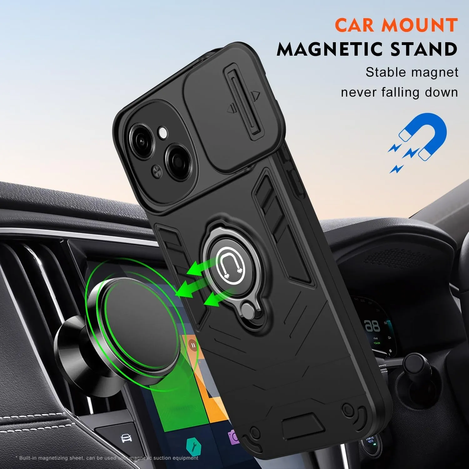 Phone Case Compatible with Tecno Spark Go 1 Case with Kickstand & Slide Camera Cover, Shockproof Military-Grade Case Rugged Protective Cover Compatible with Tecno Spark Go 1 Phone(Black)
