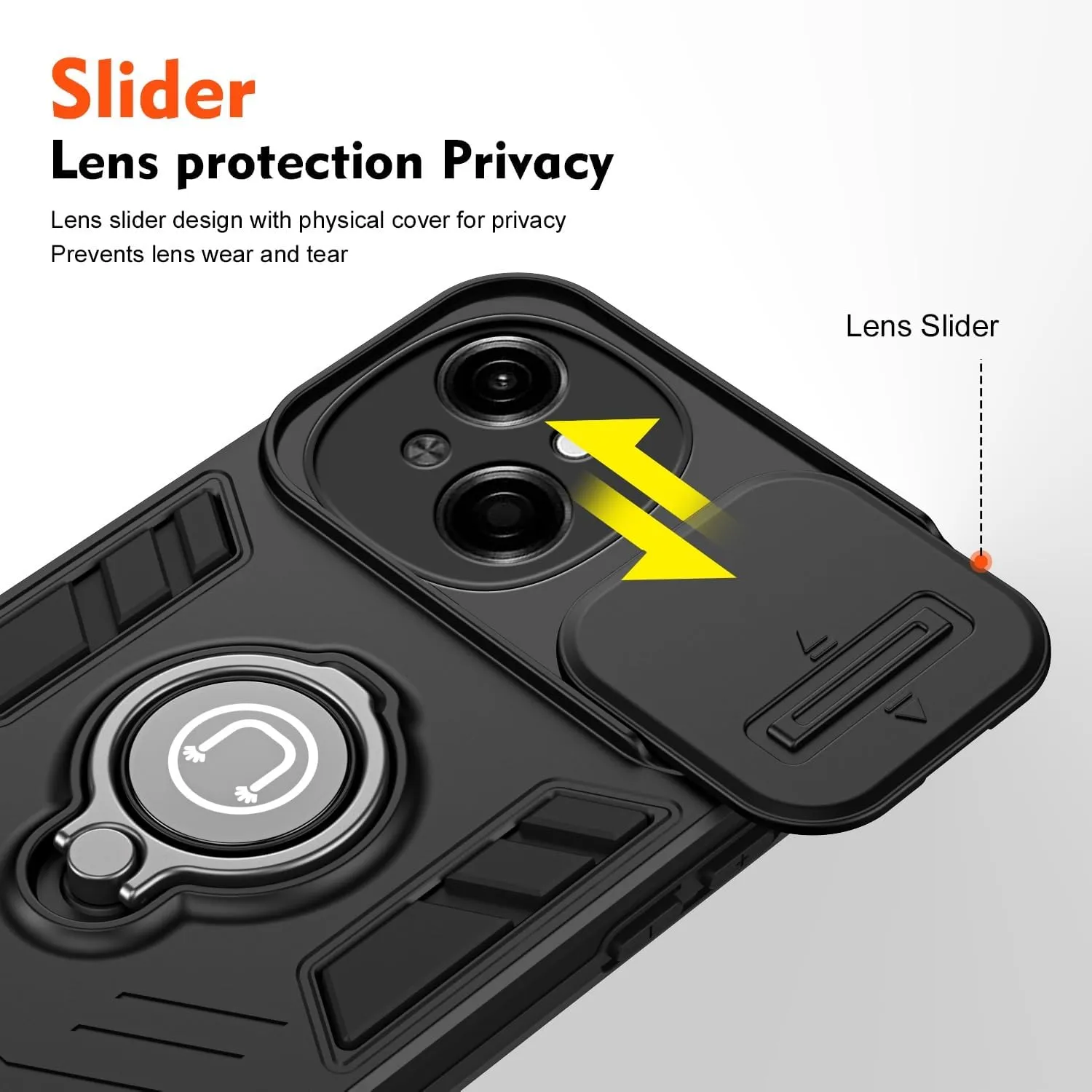 Phone Case Compatible with Tecno Spark Go 1 Case with Kickstand & Slide Camera Cover, Shockproof Military-Grade Case Rugged Protective Cover Compatible with Tecno Spark Go 1 Phone(Black)