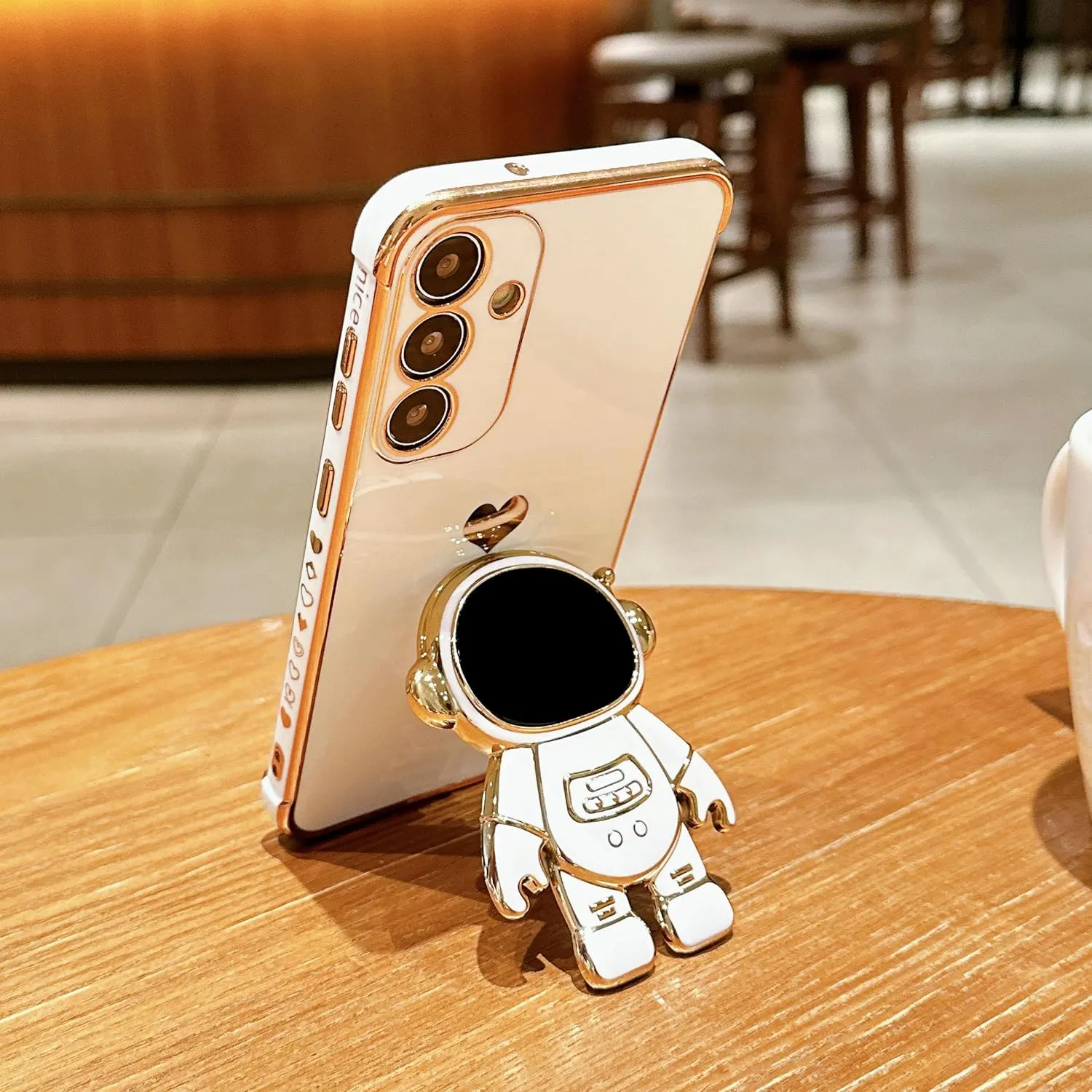phylla Phone Case for Samsung Galaxy S25  Plus 5g 6.8",Luxury Plating Astronaut Stand Holder Case with Cute Love Heart Side Small Pattern Soft Silicone Shockproof Kickstand Cover Bumper (Purple)