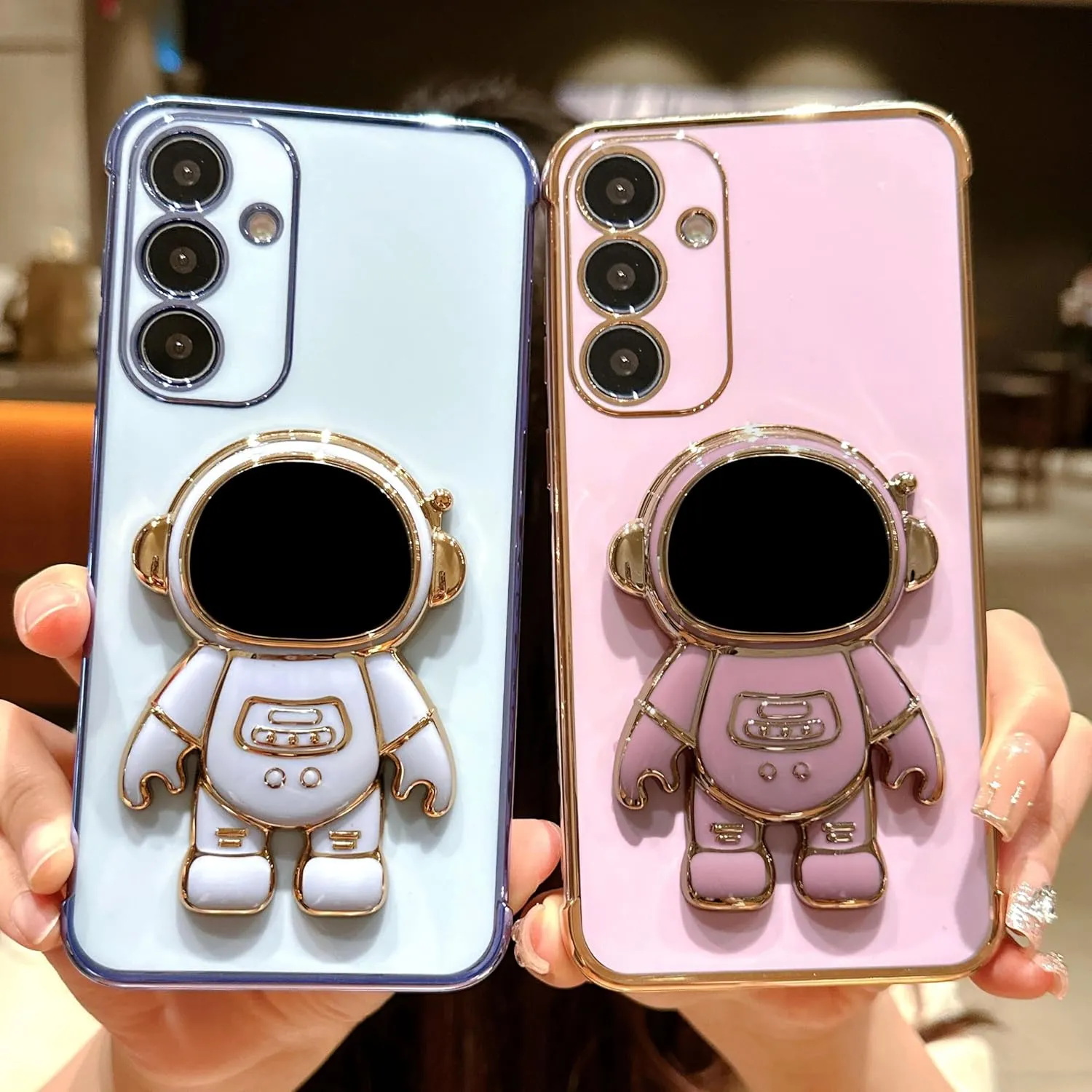 phylla Phone Case for Samsung Galaxy S25  Plus 5g 6.8",Luxury Plating Astronaut Stand Holder Case with Cute Love Heart Side Small Pattern Soft Silicone Shockproof Kickstand Cover Bumper (Purple)