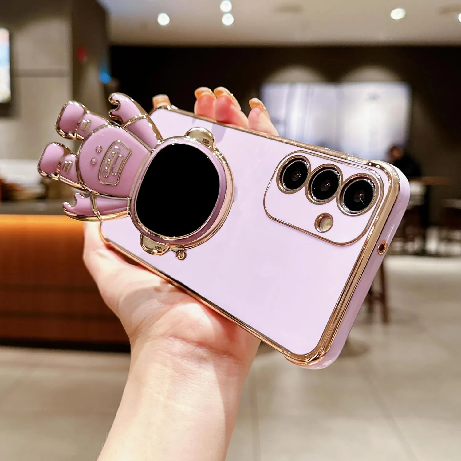 phylla Phone Case for Samsung Galaxy S25  Plus 5g 6.8",Luxury Plating Astronaut Stand Holder Case with Cute Love Heart Side Small Pattern Soft Silicone Shockproof Kickstand Cover Bumper (Purple)