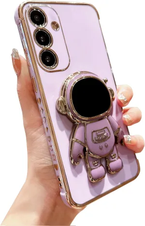 phylla Phone Case for Samsung Galaxy S25  Plus 5g 6.8",Luxury Plating Astronaut Stand Holder Case with Cute Love Heart Side Small Pattern Soft Silicone Shockproof Kickstand Cover Bumper (Purple)
