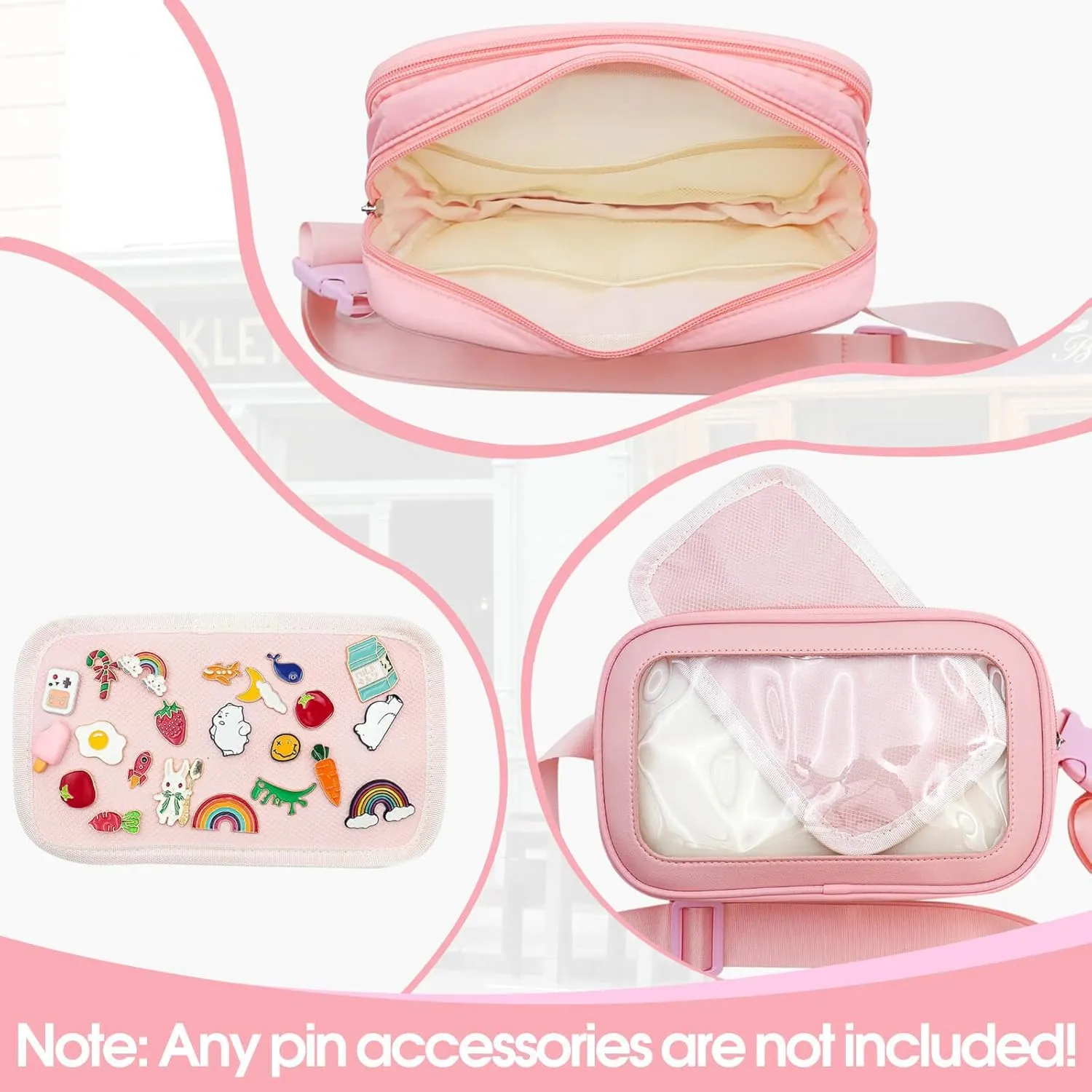 Pin Bag Fanny Pack, Ita Bag Storage Pin, Pink Crossbody Belt Bags for Women Girls Gifts, Pins Display for Sports Memorial Travel Brooches(No Pins Included)