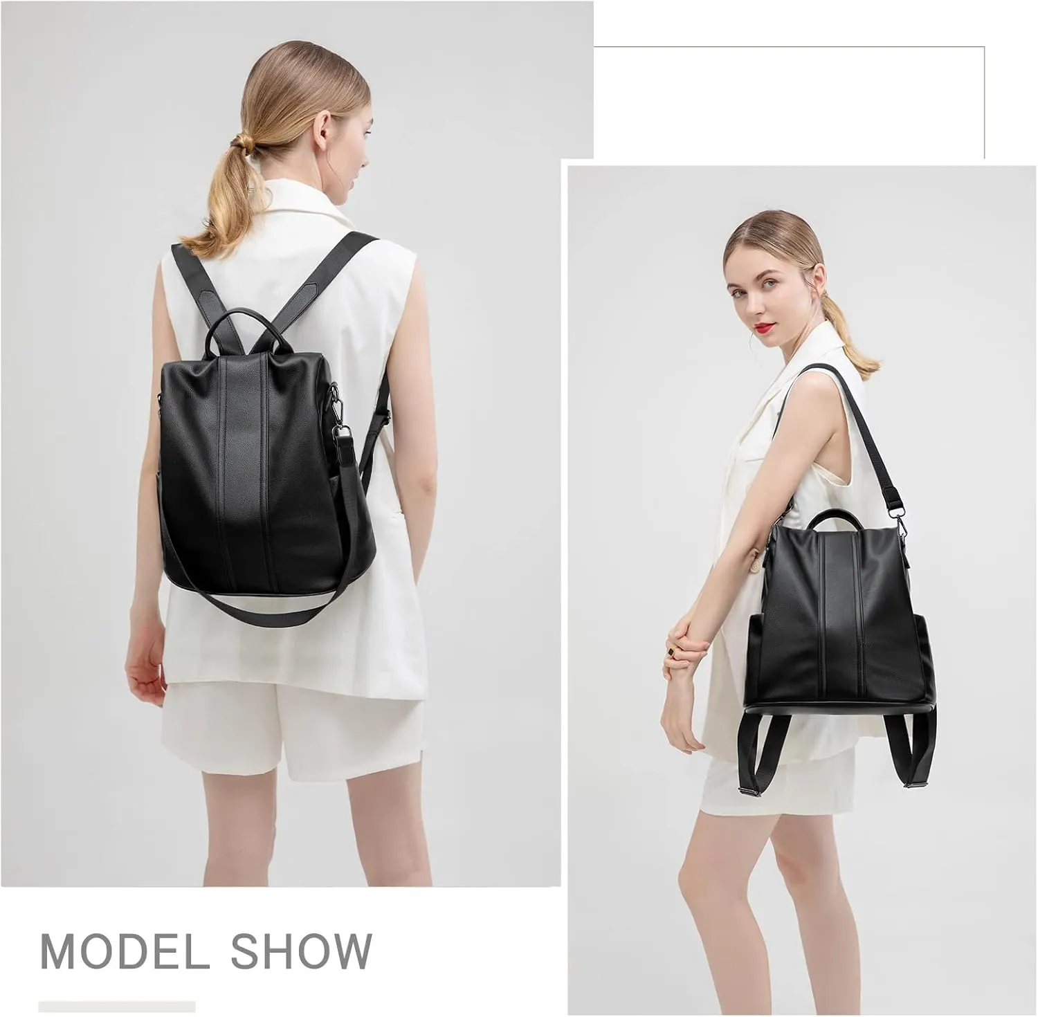 PINCNEL Women Backpack Purse Waterproof Nylon Anti-theft Rucksack Lightweight Shoulder Bag, Medium, Black