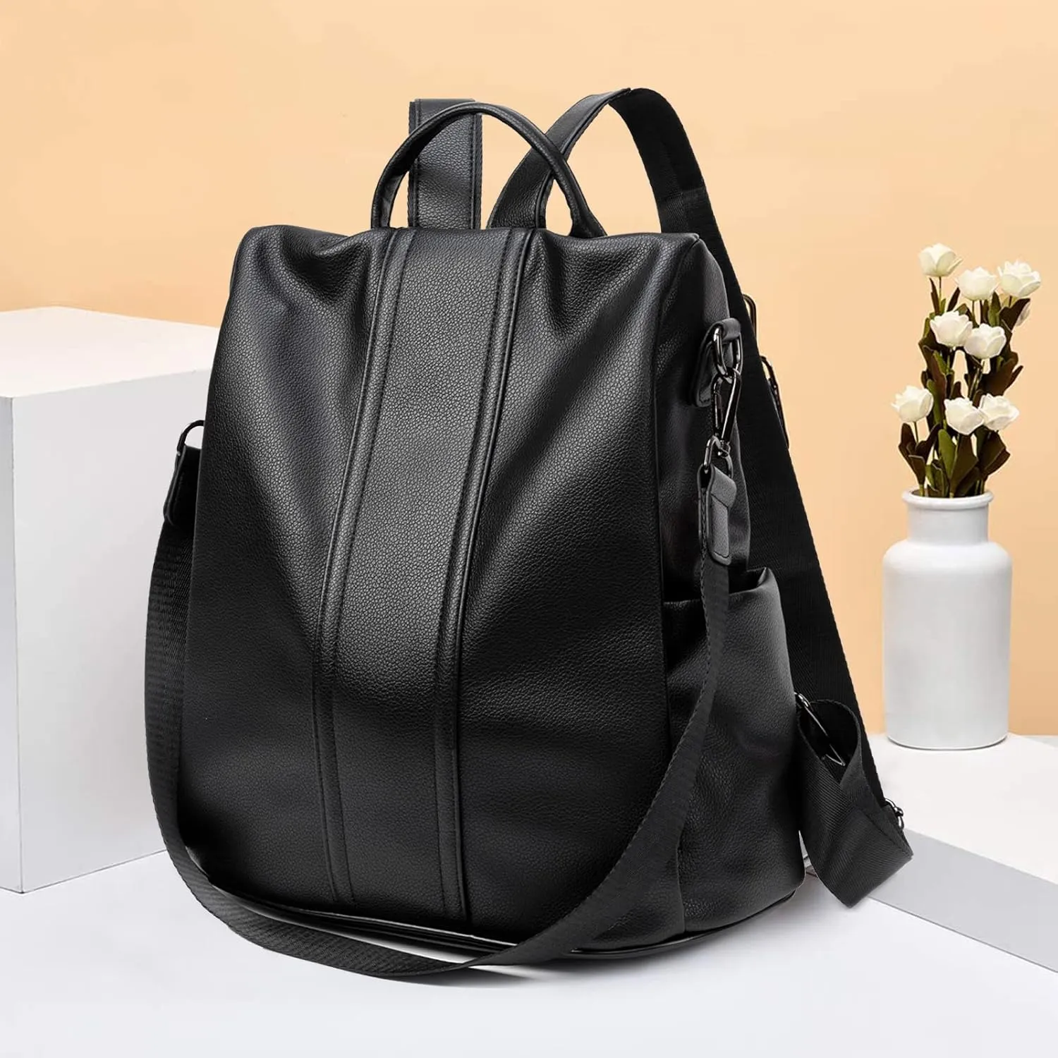 PINCNEL Women Backpack Purse Waterproof Nylon Anti-theft Rucksack Lightweight Shoulder Bag, Medium, Black