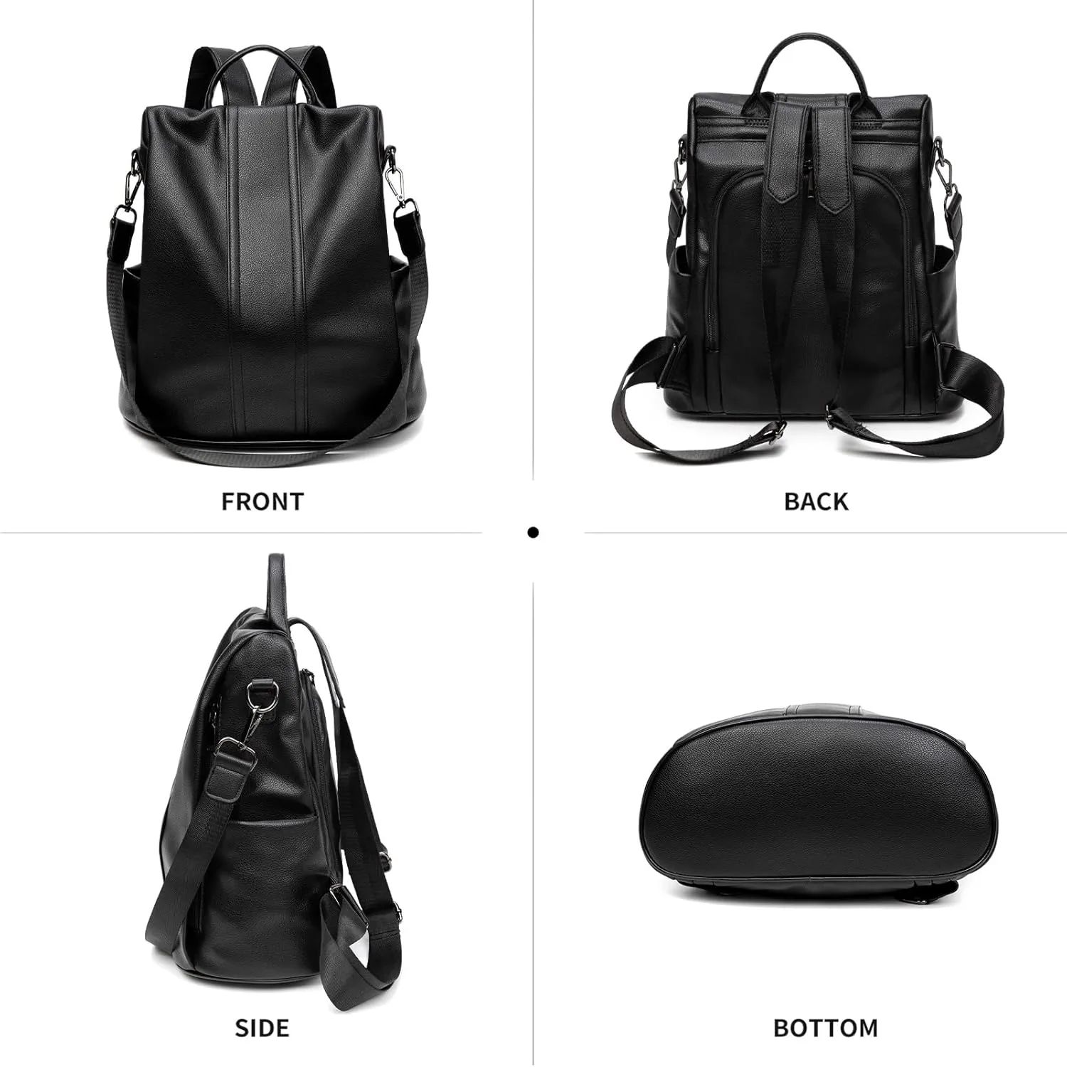 PINCNEL Women Backpack Purse Waterproof Nylon Anti-theft Rucksack Lightweight Shoulder Bag, Medium, Black