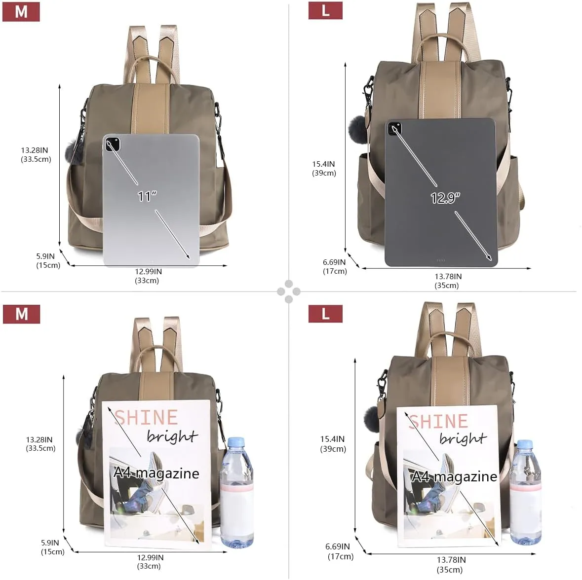 PINCNEL Women Backpack Purse Waterproof Nylon Anti-theft Rucksack Lightweight Shoulder Bag