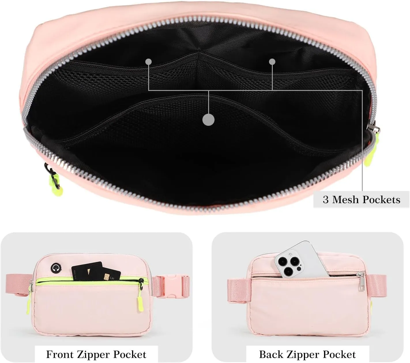 Pink Belt Bag for Women Men, Small Crossbody Fanny Pack, Everywhere Mini Belt Bags Waist Pack with Extended Strap