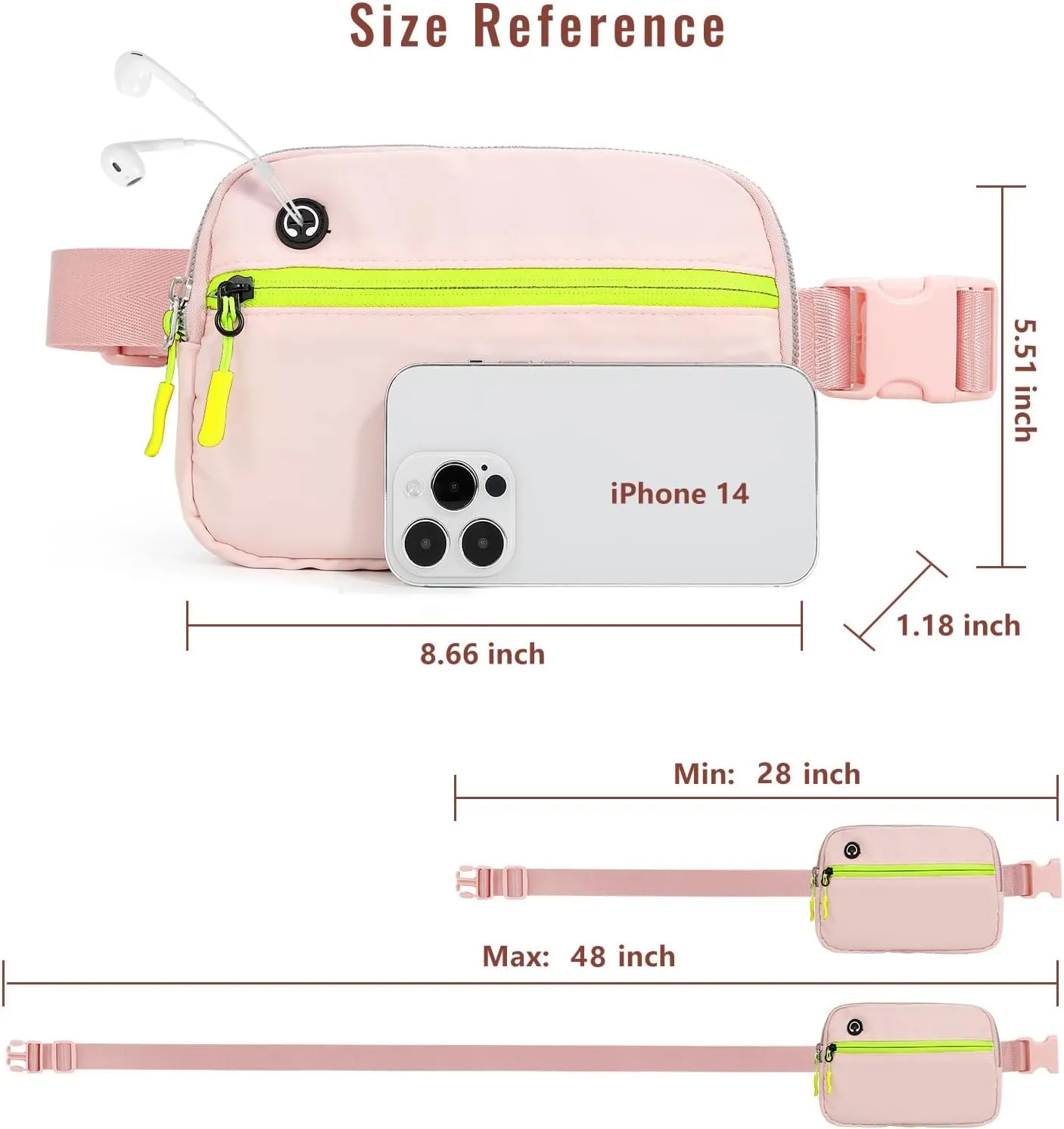 Pink Belt Bag for Women Men, Small Crossbody Fanny Pack, Everywhere Mini Belt Bags Waist Pack with Extended Strap