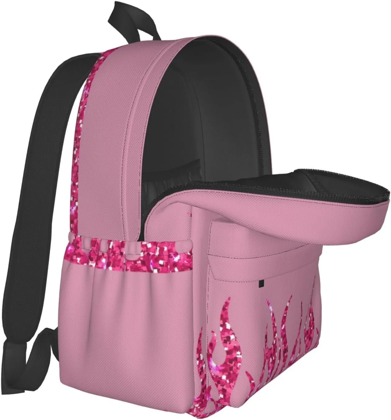 Pink Glitter Flames Laptop Commuter Backpack Shoulder Bag Casual Back Pack Daypack Bags With Side Pockets For Work Travel Daily Use