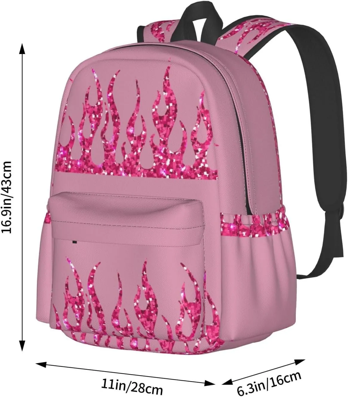 Pink Glitter Flames Laptop Commuter Backpack Shoulder Bag Casual Back Pack Daypack Bags With Side Pockets For Work Travel Daily Use