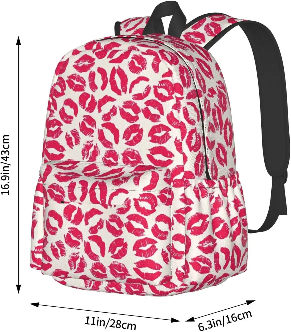 Pink Nice Lip Imprint Laptop Commuter Backpack Shoulder Bag Casual Back Pack Daypack Bags With Side Pockets For Work Travel Daily Use