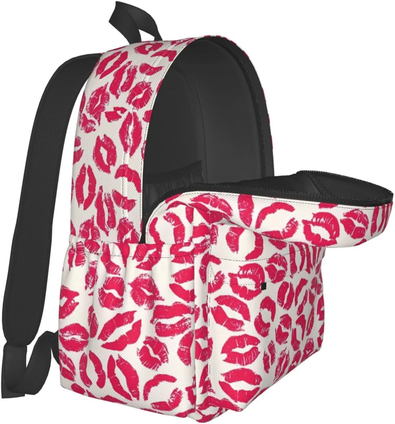 Pink Nice Lip Imprint Laptop Commuter Backpack Shoulder Bag Casual Back Pack Daypack Bags With Side Pockets For Work Travel Daily Use