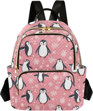 Pink Penguin Snowflake Backpack Purse for Women Shoulder Bag Fashion Daypack Ladies Handbag Lightweight Travel Bag Rucksack