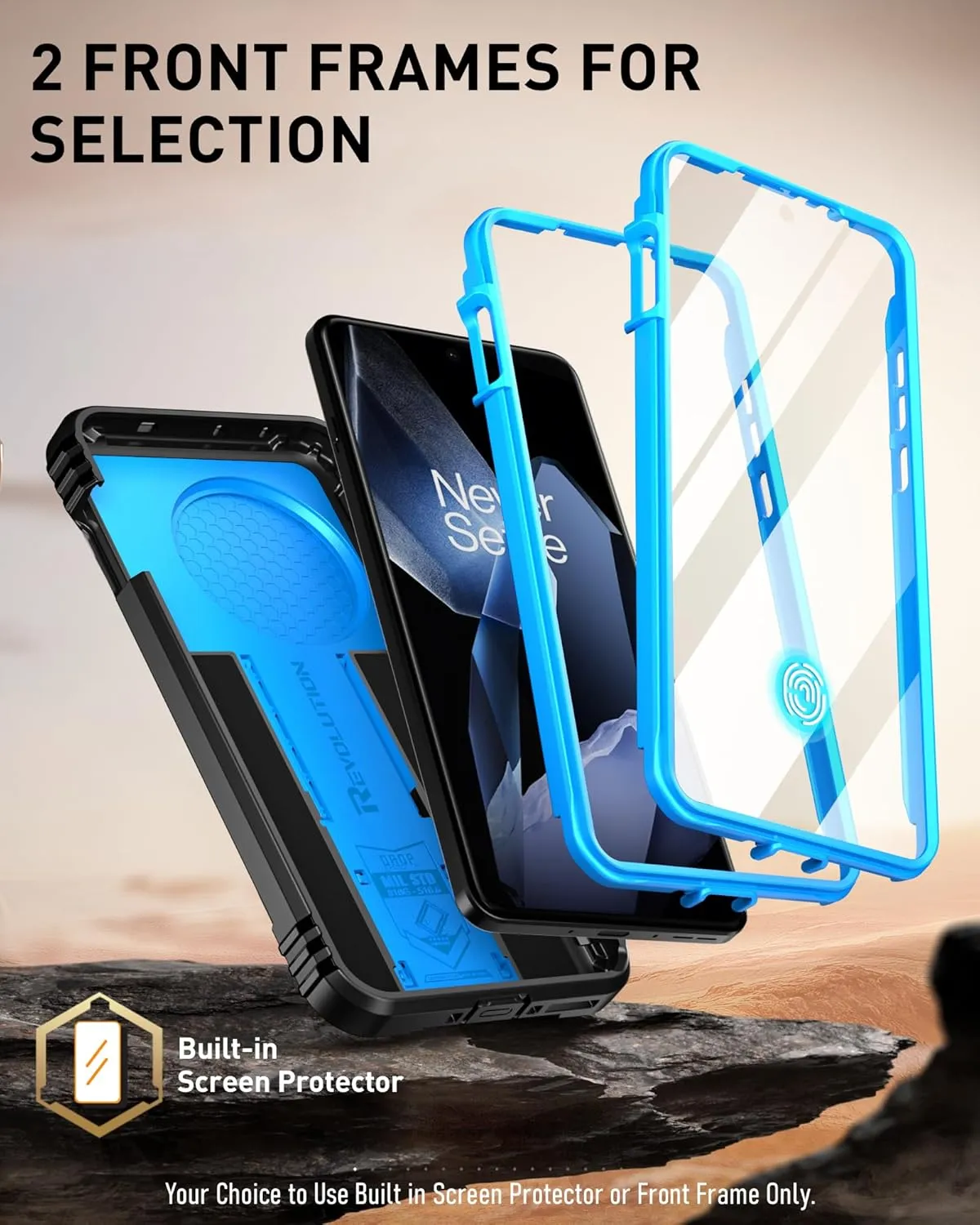 Poetic Revolution Case for OnePlus 13 5G, [Slide Camera Cover]，Built-in Screen Protector [Work with Fingerprint ID], [2 Front Frame] Full Body Rugged Shockproof Protective Case with Kickstand, Blue