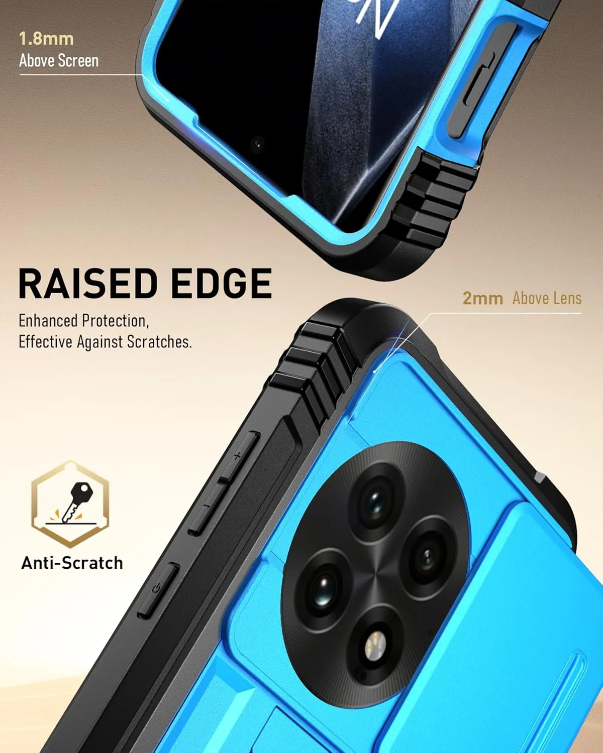 Poetic Revolution Case for OnePlus 13 5G, [Slide Camera Cover]，Built-in Screen Protector [Work with Fingerprint ID], [2 Front Frame] Full Body Rugged Shockproof Protective Case with Kickstand, Blue