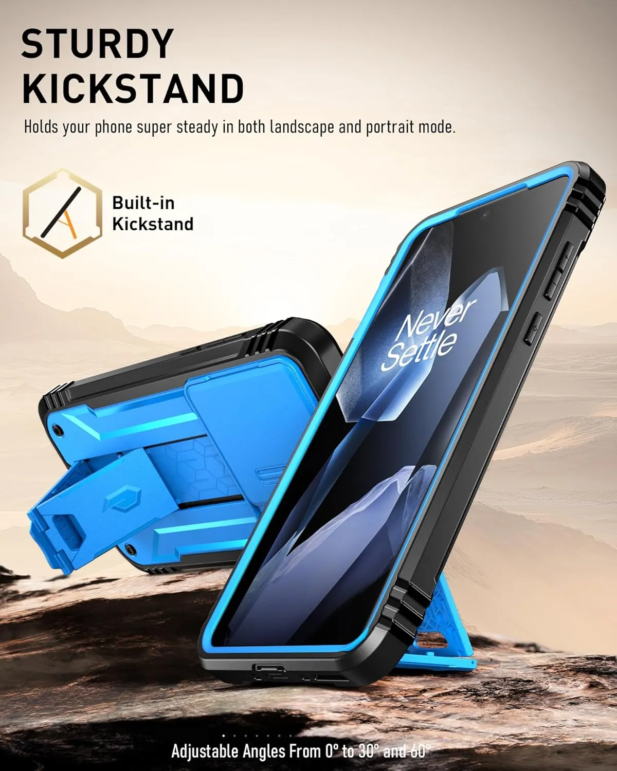 Poetic Revolution Case for OnePlus 13 5G, [Slide Camera Cover]，Built-in Screen Protector [Work with Fingerprint ID], [2 Front Frame] Full Body Rugged Shockproof Protective Case with Kickstand, Blue