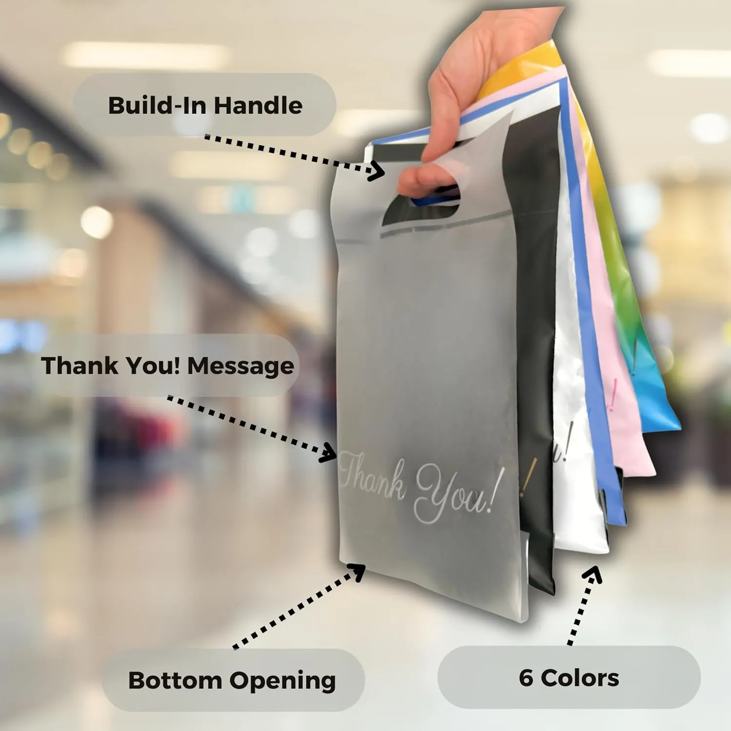 Poly Mailers with Handle 6x9, 100 Pack Packaging Bags, Shipping Bags for Clothing, Thank You Mailing Envelopes, Mailers Poly Bags