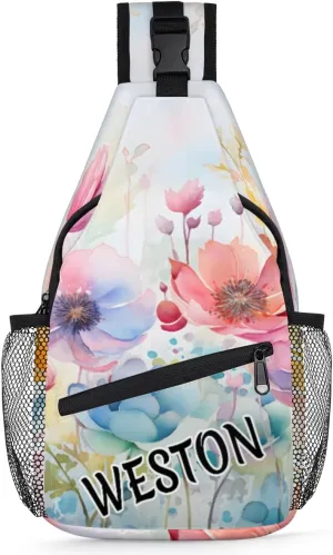 Poppy Spring Summer Custom Sling Bag with name, Personalized Crossbody Sling Backpack for Women Men Outdoor Sports Chest Bag
