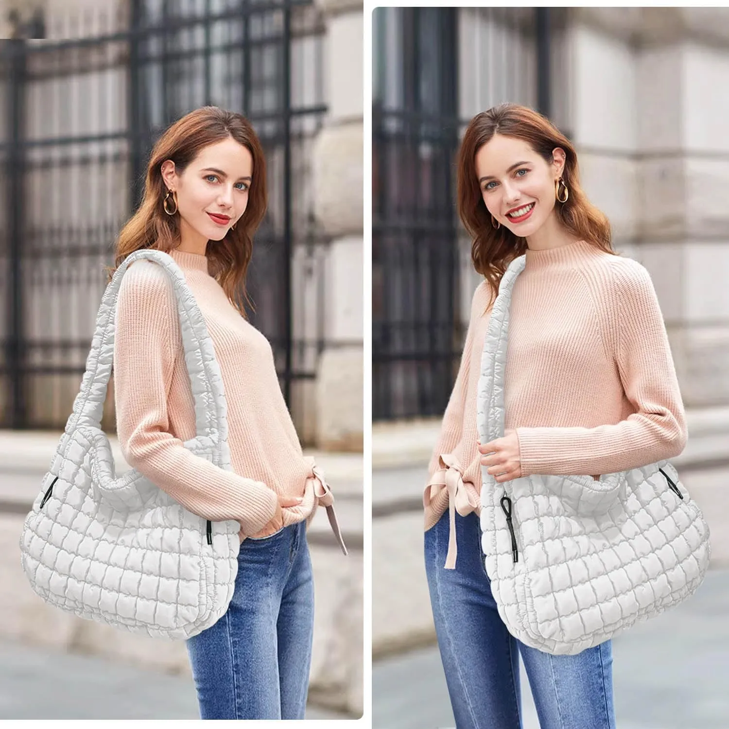 Puffer Tote, Quilted Puffer Hobo Bag, Lightweight Puffy Quilted Shoulder Bag for Work, Gym, Travel