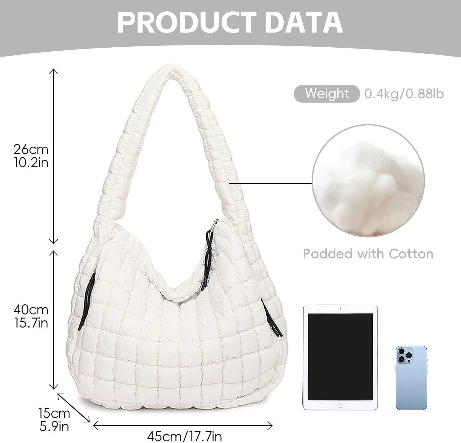 Puffer Tote, Quilted Puffer Hobo Bag, Lightweight Puffy Quilted Shoulder Bag for Work, Gym, Travel