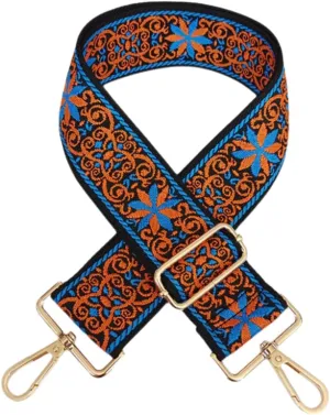 Purse Strap Star Flower Pattern Trendy Bag Strap Replacement Adjustable Jacquard Belt for Purse Crossbody Guitar CameraBags (Orange Blue)