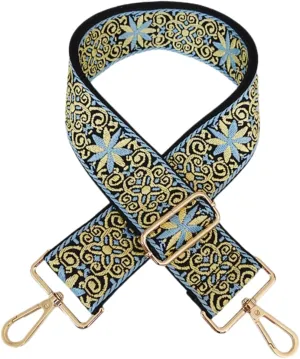 Purse Strap Star Flower Pattern Trendy Bag Strap Replacement Adjustable Jacquard Belt for Purse Crossbody Guitar CameraBags (Yellow Blue)