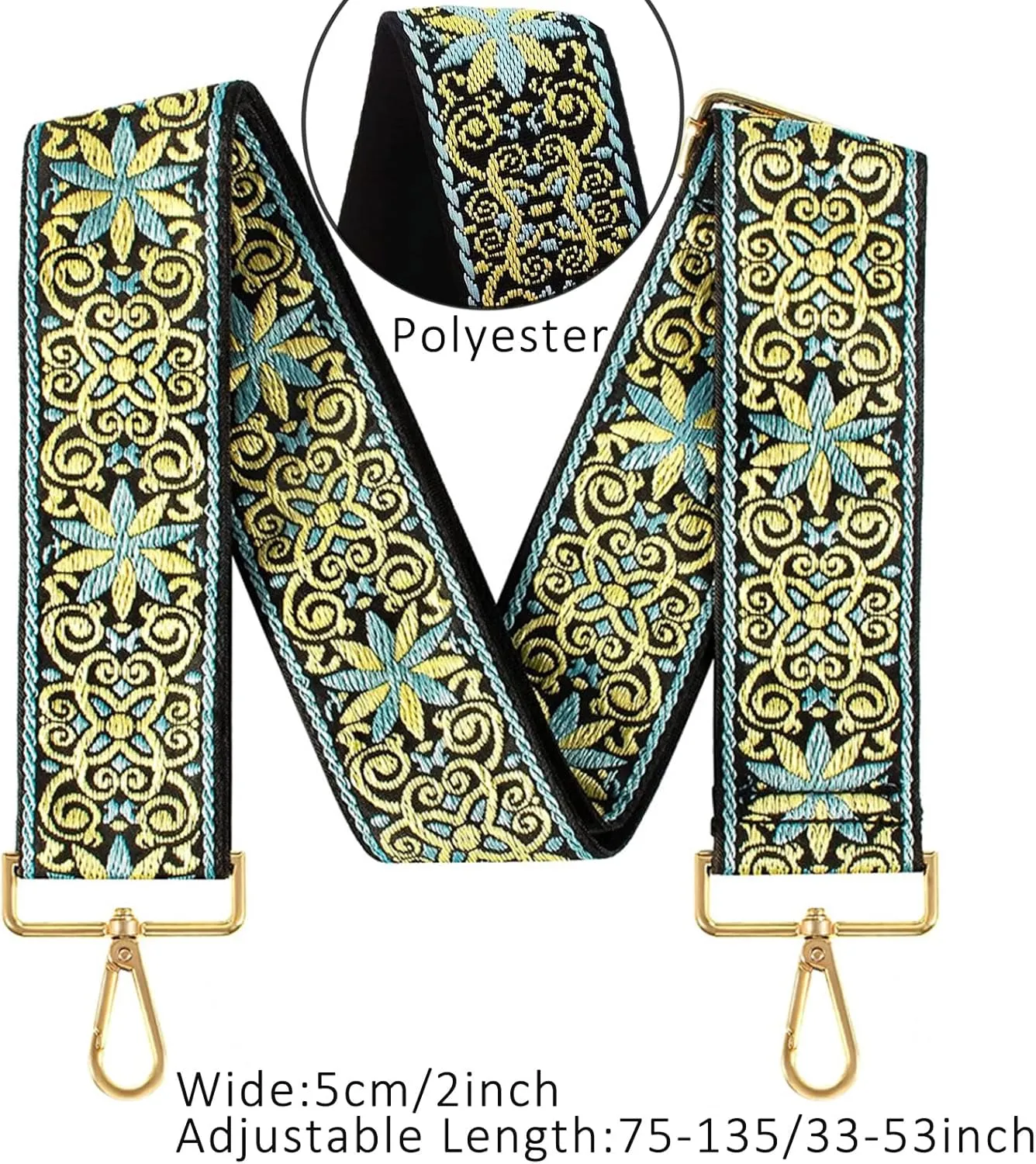 Purse Strap Star Flower Pattern Trendy Bag Strap Replacement Adjustable Jacquard Belt for Purse Crossbody Guitar CameraBags (Yellow Blue)