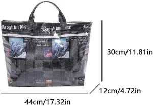 PVC Tote Bag for Women Letters Print Handbag Newspaper Pattern Kraft Paper Tote Bag for Work Hobo Handbag